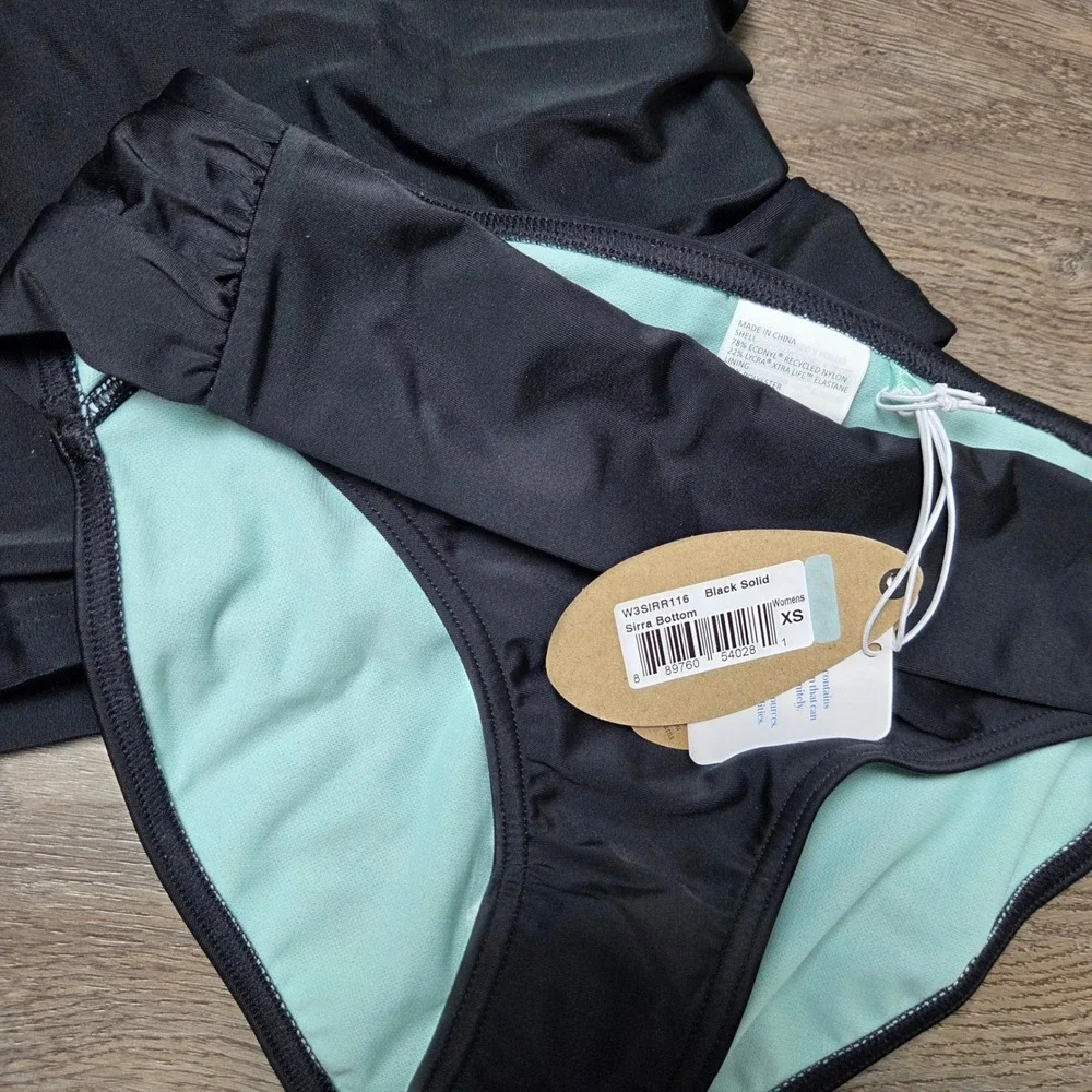NWT‎ prAna Ruched Tankini Swimsuit Set Built In Bra Adjustable Strap XS